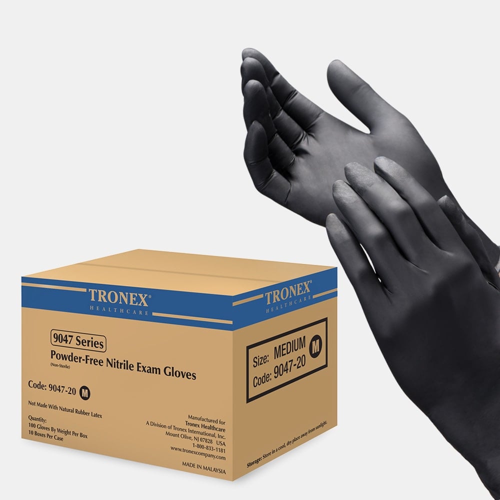 Tronex 9047 - Black 5.5 Mil Nitrile Exam Gloves, Fingertip