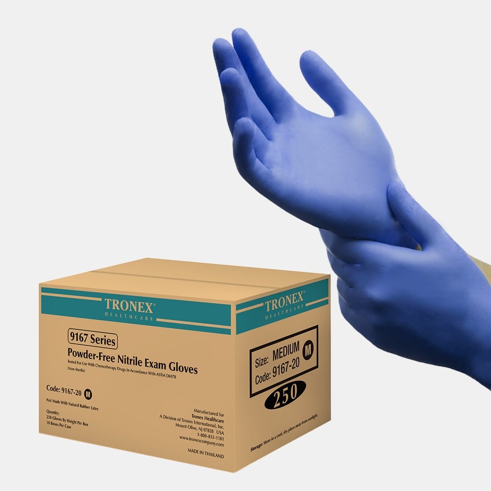 Tronex 9167 - Violet Blue Nitrile Chemo-Tested Exam Gloves, 250