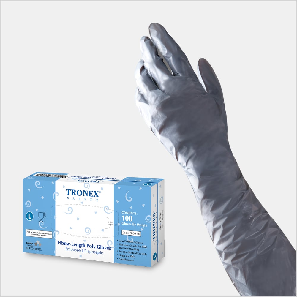 Disposable Food Handling Elbow Length Poly Gloves - One Size Fits Most, 100 per Box (1 Box)