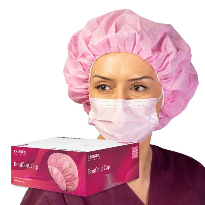 Tronex 4672 - 24” Pink Disposable SMS Bouffant Caps - Image 2