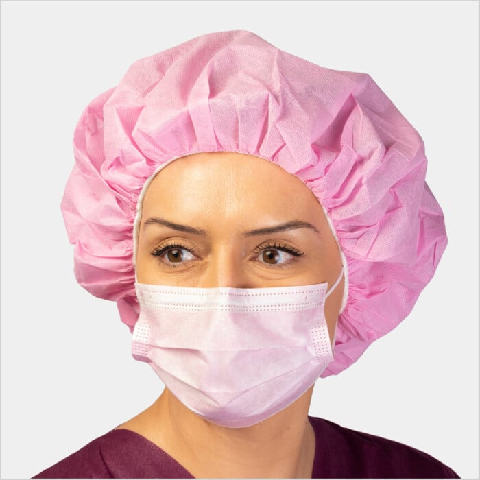 Tronex 4672 - 24” Pink Disposable SMS Bouffant Caps