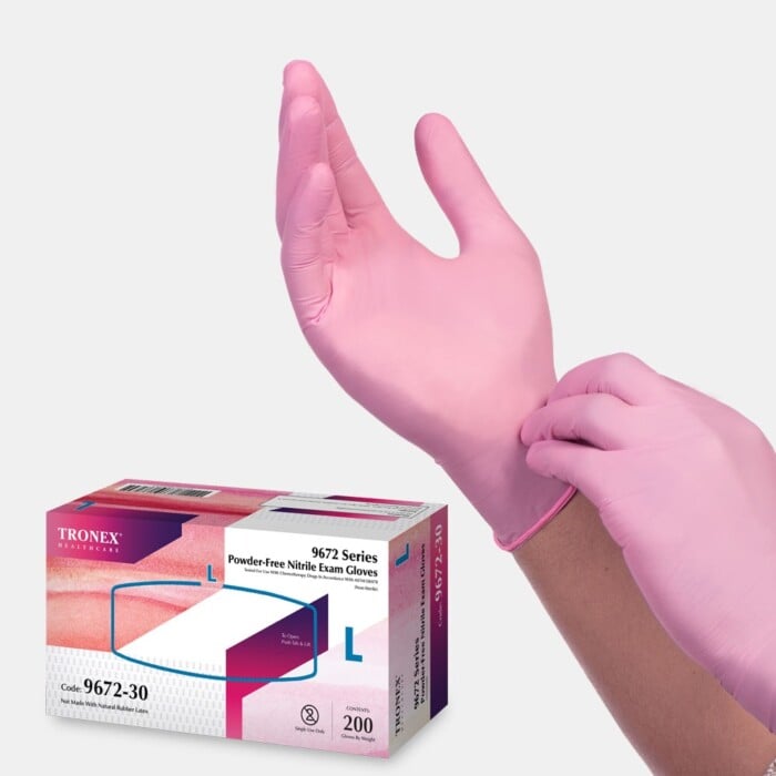 Tronex 9672 - 4 Mil Pink Nitrile Exam Gloves, Chemo-Rated, Finger-Textured, Medical Grade